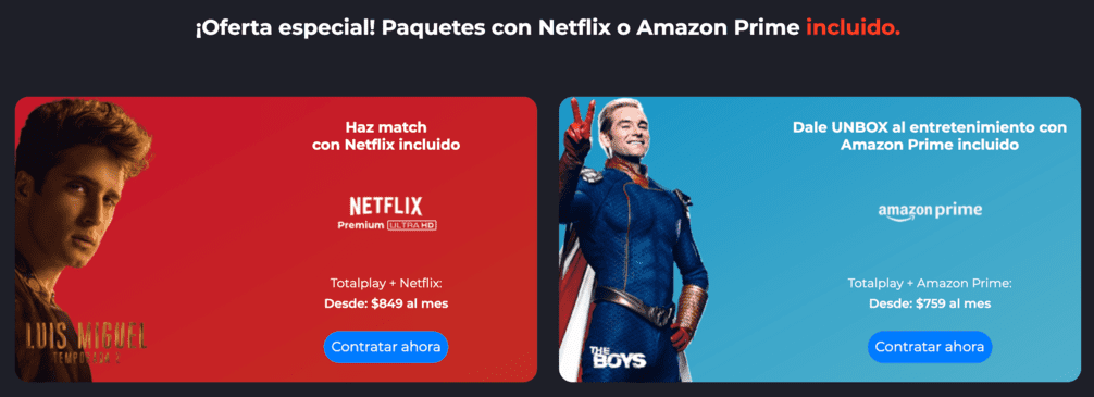 Paquetes de Totalplay con Netflix o Amazon Prime
